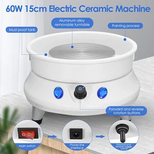 60W Potter's Wheel Electric Pottery Wheel Machine met afneembare ABS -bekken 13 cm plaat voor keramische werkende klei Crafts DIY -gereedschap