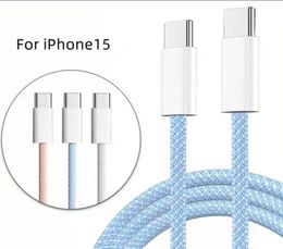 Câble de Charge tressé USB C-C 60W, pour iPhone 15 Type C 20W, cordon de Charge rapide 3A, blanc, bleu, rose, jaune, vert, violet