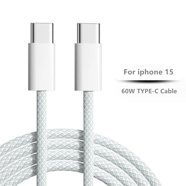 El cable trenzado C-C de la carga de 60W USB para el tipo C 20V 3A del iPhone 15 ayuna cordón de carga