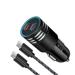 60W USB C Fast Car Charger 2 Ports Dual Type-C PD Car Charge Adapter voor iPhone 13 14 Pro Max Samsung Galaxy Note20 Android