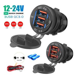 60W USB autolader Socket 3 Ports USB QC 3.0 Snel opladen met aanraakschakelaars Socket voor 12-24V auto Motorfietsboot Marine RV