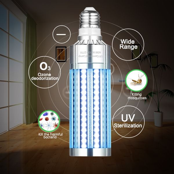 Ampoules LED germicides UVC 60W, 254nm, lampes de stérilisation UV, lumière de désinfection UV pour maison et hôpital, avec minuterie à distance 30 minutes 60 minutes