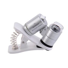 Loupe de microscope de téléphone à clipser 60X avec lumières LED / UV pour téléphones intelligents universels iPhone Samsung HTC Loupe 35pcs