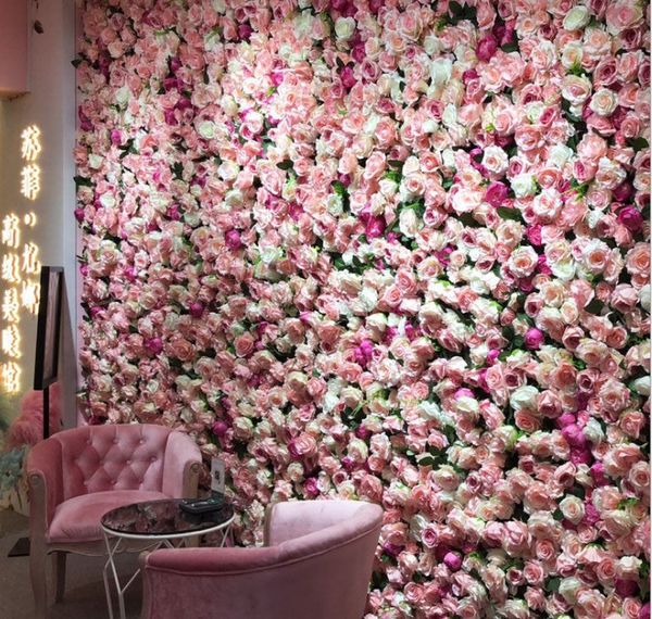 Mur de fleurs artificielles 60x40cm, bricolage, décoration d'arrière-plan de mariage, panneaux de fleurs, roses en soie, décor de fête romantique
