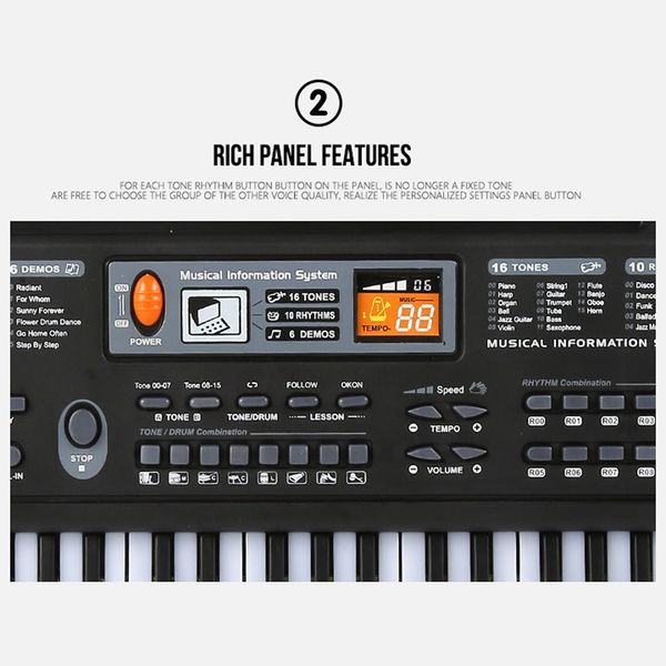 61 teclas Teclado electrónico digital negro Electronic Piano Kids Gift Instrumento musical Teclado musical Synthesiz profesional