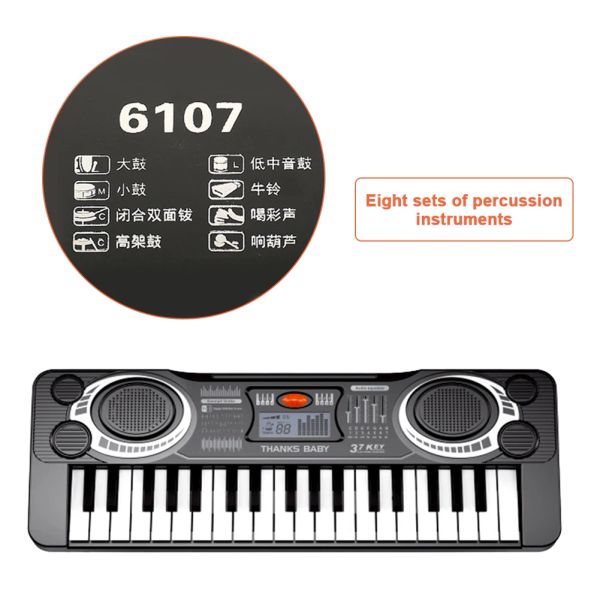 61 teclas Música digital negra Teclado electrónico Teclado eléctrico Piano para niños Regalos Instrumento musical Bestbirthday Gifts for Kids
