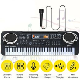 61 teclas Teclado electrónico para niños Piano con micrófono Instrumento musical USB Órgano eléctrico digital Regalos Juguetes para niños 240117