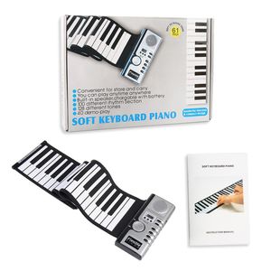 61 Touches Roll Up Piano Portable USB Rechargeable Electronic Hand Roll Piano avec Environmental Build in Speaker Silicone Soft Piano Keyboard for Beginners