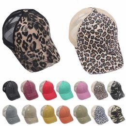 61 stijlen hoeden gewassen mesh terug luipaard camo hollow rommelige bun honkbal cap trucker hoed zomer zon caps