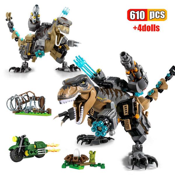 610 Pcs Creative Mécanique Mech Tyrannosaurus Blocs De Construction Jurassic Dinosaur World Chase Arme Ville Chiffres Briques Jouets Enfants X0902