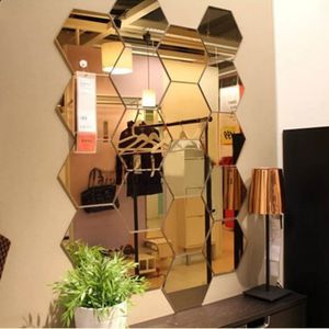 612pcs 3D Mirror Wall Sticker Zhexagon Decal Home Decor Diy Self -self -self -stickers Art Decoratie 126 mm Large 240429