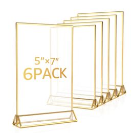 612pcs soporte de letrero acrílico Clear Doubleide Stand Menú de mesa de borde de oro para el restaurante Decoración de bodas 240506 240506