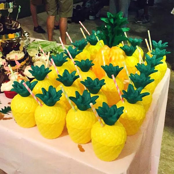 612 pièces été Tropical ananas noix de coco boire en plastique tasse plage piscine Hawaii Luau fête d'anniversaire décoration paille tasse 240122