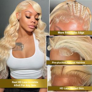 613 13x4 HD Lace Front Human Wigs Body Wave Glueless Wig Braziliaanse honingblond