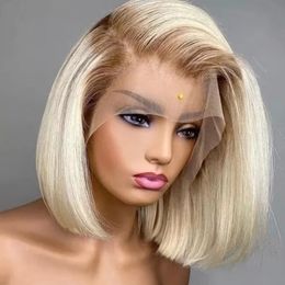 613 13x4 Lace Front Humanhair perruque blonde 613 brésilienne droite Bob Ombre racine