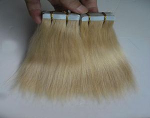 613 Bleach Blonde brésilien Bundles 40pcs Virgin Straight Tape in Human Hair Extensions 100g PU Skin Tour Ruban Extensio1211410