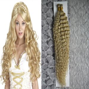 # 613 Bleach Blonde Hair Extensions Kinky Krullend Keratin I Tip Hair Extensions 100G 1G / Strand 100s Capsules Menselijk Haar Blonde