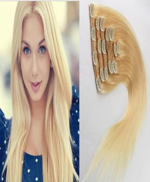 613 Bleach Blonde cheveux vierge épais clip dans l'extension de cheveux 100g 7pcsLot Clip afro-américain droit dans les extensions de cheveux humains6173395