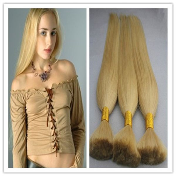 613 Bleach blond Cheveux Tressés Humains En Vrac Droite 300g 3pcs pas de trame en vrac de cheveux humains pour le tressage