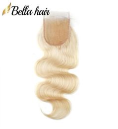 613 Blond Top Lace Closures Extensions de cheveux brésiliens vierges vague de corps 4x4 5x5 100 fermeture de cheveux humains avec noeuds blanchis3877936