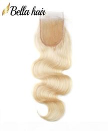 613 Blond Top Lace Closures Extensions de cheveux brésiliens vierges fermeture vague de corps 4x4 5x5 100 fermetures de cheveux humains avec des cheveux de bébé Bel7336089