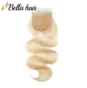 613 Blond Top Lace Closures Extensions de cheveux brésiliens vierges vague de corps 4x4 5x5 100 fermeture de cheveux humains avec noeuds blanchis8734522