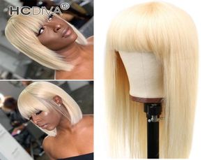 613 Blonde Bang Human Hair Pruiken Braziliaanse maagd Remy rechte weefsel 1028 inch voorgeplukt volledige machine gemaakt kanten vooraan pruiken 1509039843