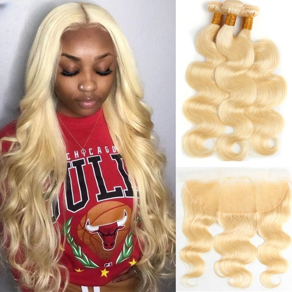 613 Blonde Body Wave Bundels Met Frontale Braziliaans Haar 3/4 10-30 Inch Remy Human Hair Bundels 13x4 Kant Frontale