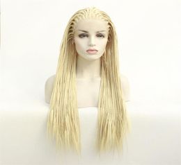 Perruque Lace Front Wig synthétique tressée en boîte Blonde 613, perruques de coiffure LaceFrontal tressées de Simulation de cheveux humains 194236131770460