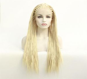 Perruque Lace Front Wig synthétique tressée en boîte Blonde 613, perruques de coiffure LaceFrontal tressées de Simulation de cheveux humains 194236131770460