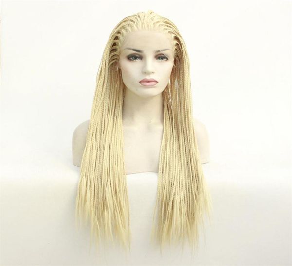 Perruque Lace Front Wig synthétique tressée en boîte Blonde 613, perruques de coiffure LaceFrontal tressées de Simulation de cheveux humains 194236131770460