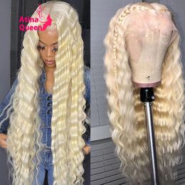 613 Blonde Diepe/Watergolf Frontale Pruiken voor Zwarte Vrouwen Braziliaanse Lange Golvende Synthetische Geen Lace Front Wig