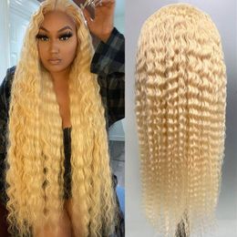 613 # Blonde Deep Wave Front Lace Wigs 100% perruques de cheveux humains pour les femmes pré-plumées avec des cheveux de bébé