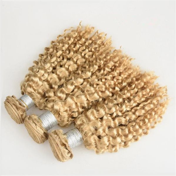 # 613 Blonde Kinky Curly Hair Extension Platinum Blonde El cabello humano teje Blonde Hair Extension 3Pcs / Lot Kinky Curly European Bundles