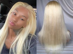 #613 Blonde Lace Frontal Cheveux Humains Perruques Brésiliennes Vierges Cheveux Raides Perruques Fpr Femmes