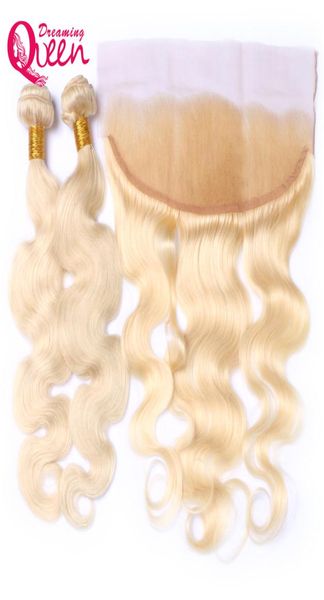 613 Blonde Ombre Couleur Brésilienne Vierge Extension de Cheveux Humains Weave Bundle 3 Pcs Avec 13x4 Oreille à Oreille Dentelle Frontale Fermeture Blonde H6933135