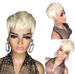 613 Blonde Pixie Short Cut Bob Wig 100 Human Hair No Lace Front rechte pruiken voor vrouwen Party Cosplay9958638