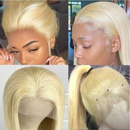 613 Blonde zachte gluess Long rechte HD 13x4 Lace Front pruik gemengde menselijke pruik voor zwarte vrouwen met babyhair dagelijkse cosplay