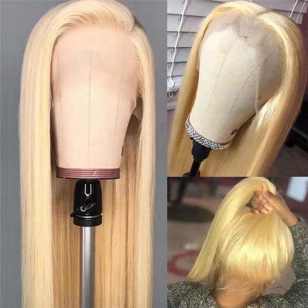 Peluca con malla frontal sintética rubia 613, pelucas de cabello humano de simulación de 26 pulgadas, perruques de cheveux humains para mujeres negras FY744532423