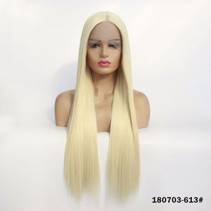 613 Blonde Synthétique Lacefrontal Perruque Simulation Cheveux Humains Lace Front Perruques 12 ~ 26 pouces Long Silky Straight Perreques 180703-613