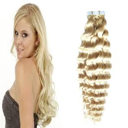 613 blonde maagd haar menselijke tape in kinky krullende menselijke hair extensions 50g 20pcs / set huid inslag naadloos menselijk haar