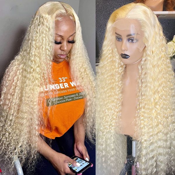 613 Wig blonde 180d densité Curly Simulate Human Hair Wig Brazilian Water Wig Front Wig Black Women Women's Black Deep WIGE Synthétique Perre