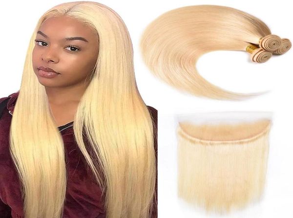 613 Bundle avec fermeture frontale couleur blond miel 13x4 dentelle frontale avec extensions de cheveux humains droites 2 3 4 cheveux brésiliens Bu8556726