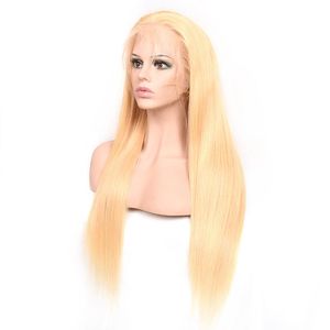 613 # Kleur Volledige Kant Pruik Zijdeachtige Rechte Blonde 10-26 inch Peruaanse Indiase Maleisische 100% Menselijk Haar producten Pruiken