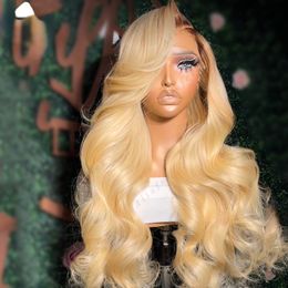 613 HD Lace Frontal Wig perruques de cheveux humains racine brune ombre blonde brésilienne vierge 13x4 sans colle vague de corps perruques de fermeture synthétique pour les femmes