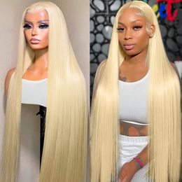 613 Honey Blonde Bone Straight 13x4 Lace Front Human Hair Wig 28 Inch Colored Remy 13x6 Transparent Lace Frontal Wigs for Women