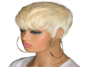 Peluca de Bob corto ondulado de Color rubio miel 613 con flequillo corte Pixie sin pelucas de cabello humano frontal de encaje para mujeres negras 5811613