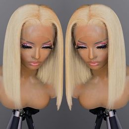613 Honey Blonde Gekleurde Hump Hair Pruiken voor vrouwen Human Hair Remy Braziliaanse Straight Short Bob Pruik 8 10 12 14 16 inch 240409