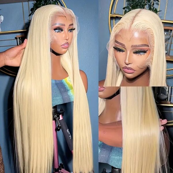 613 Honey Blonde en dentelle avant perruque de cheveux humains colorés brésiliens 40 pouces 13x4 HD Perruques frontales en dentelle droite transparente pour les femmes Wig Synthétique Wig Wig Wigs