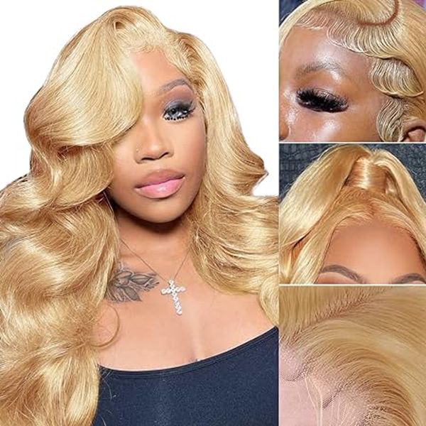 Pelucas delanteras de encaje 613 Cabello humano sin cola Honney Blonde Color Body Wave Pre arrancado con cabello de bebé 150 Densidad 13x4 HD Pelucas frontales de encaje transparente para mujeres